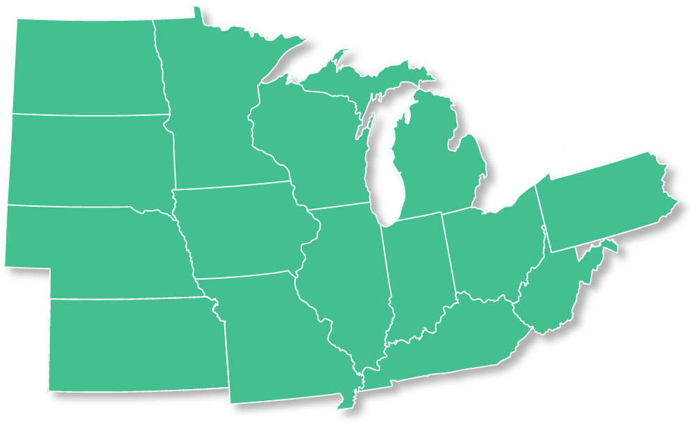 Map of the MAST Sales Group Midwest territory