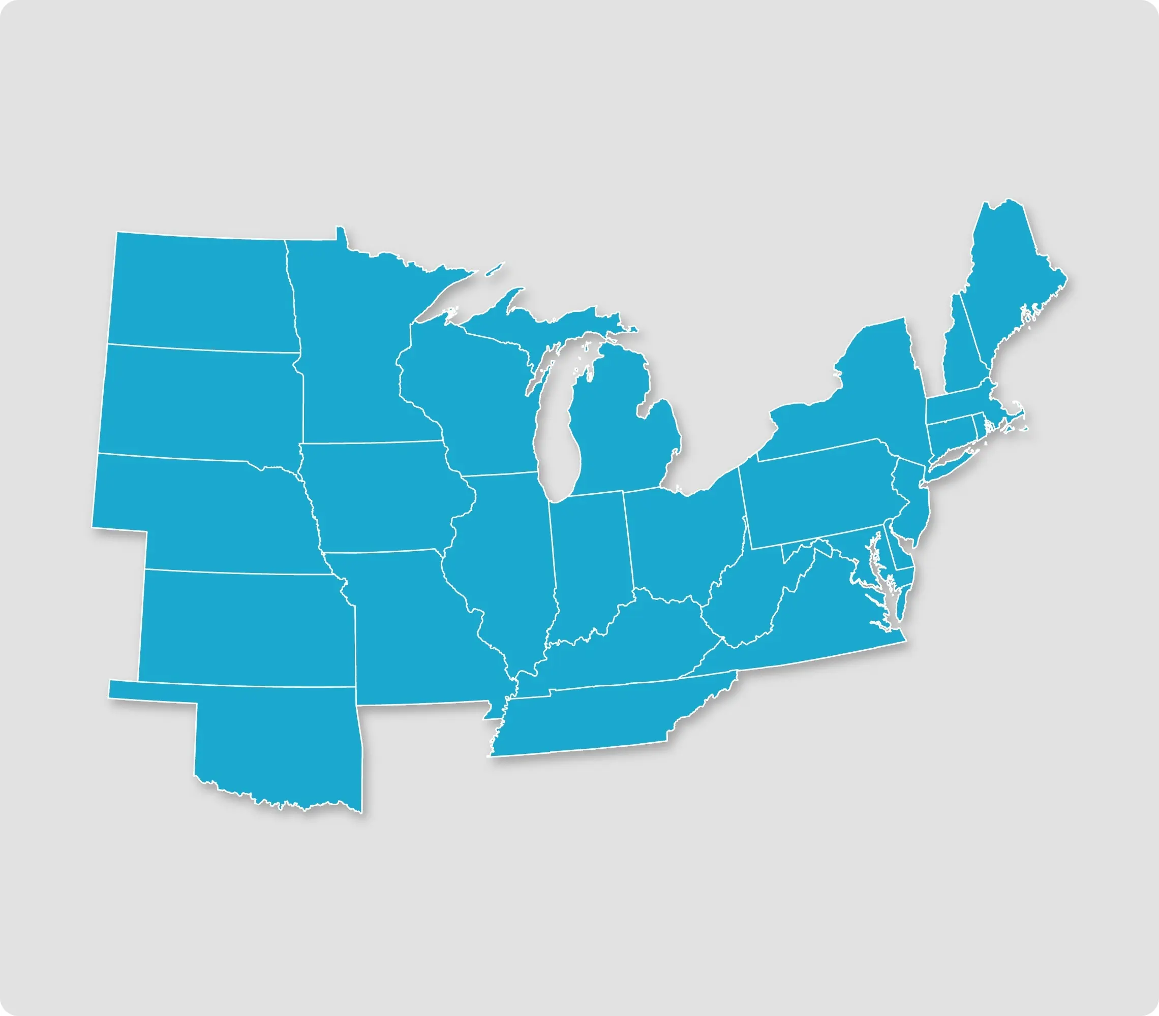 Map of the MAST Sales Group sales territory across the Northeast, Mid-Atlantic and Midwest United States